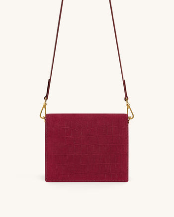 Mini tracolla con patta in finto suede goffrato cocco - Borgogna