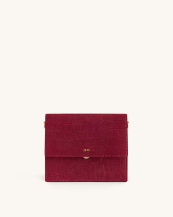 Mini tracolla con patta in finto suede goffrato cocco - Borgogna