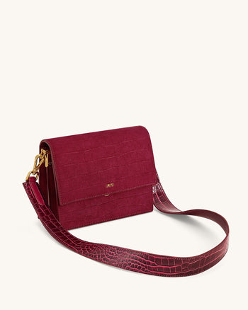Mini tracolla con patta in finto suede goffrato cocco - Borgogna