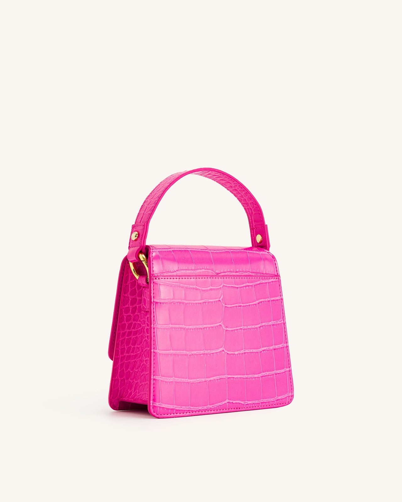 Borsa a tracolla con manico superiore FAE - Rosa acceso effetto coccodrillo