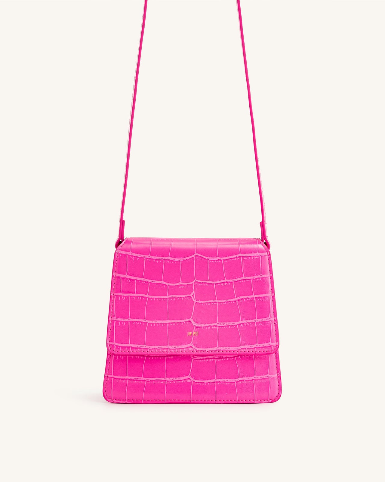 Borsa a tracolla con manico superiore FAE - Rosa acceso effetto coccodrillo