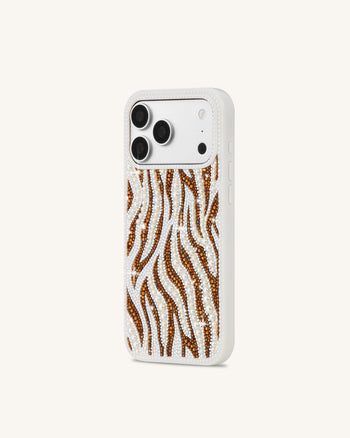 Pearl Zebra Cover per telefono a righe con cristallo artificiale - Bianco