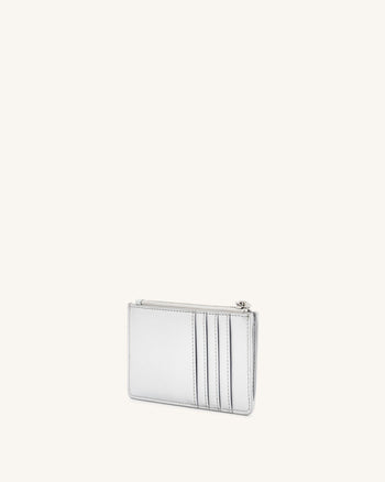 Quinn Porta Carte con Zip Metallico - Argento