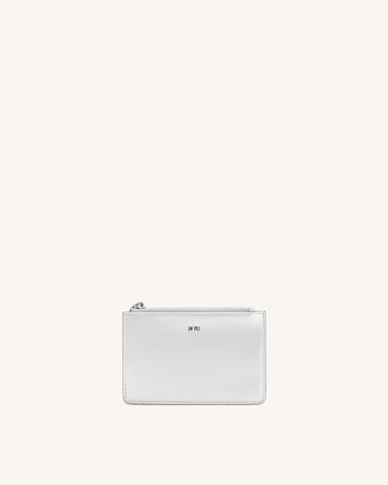 Quinn Porta Carte con Zip Metallico - Argento
