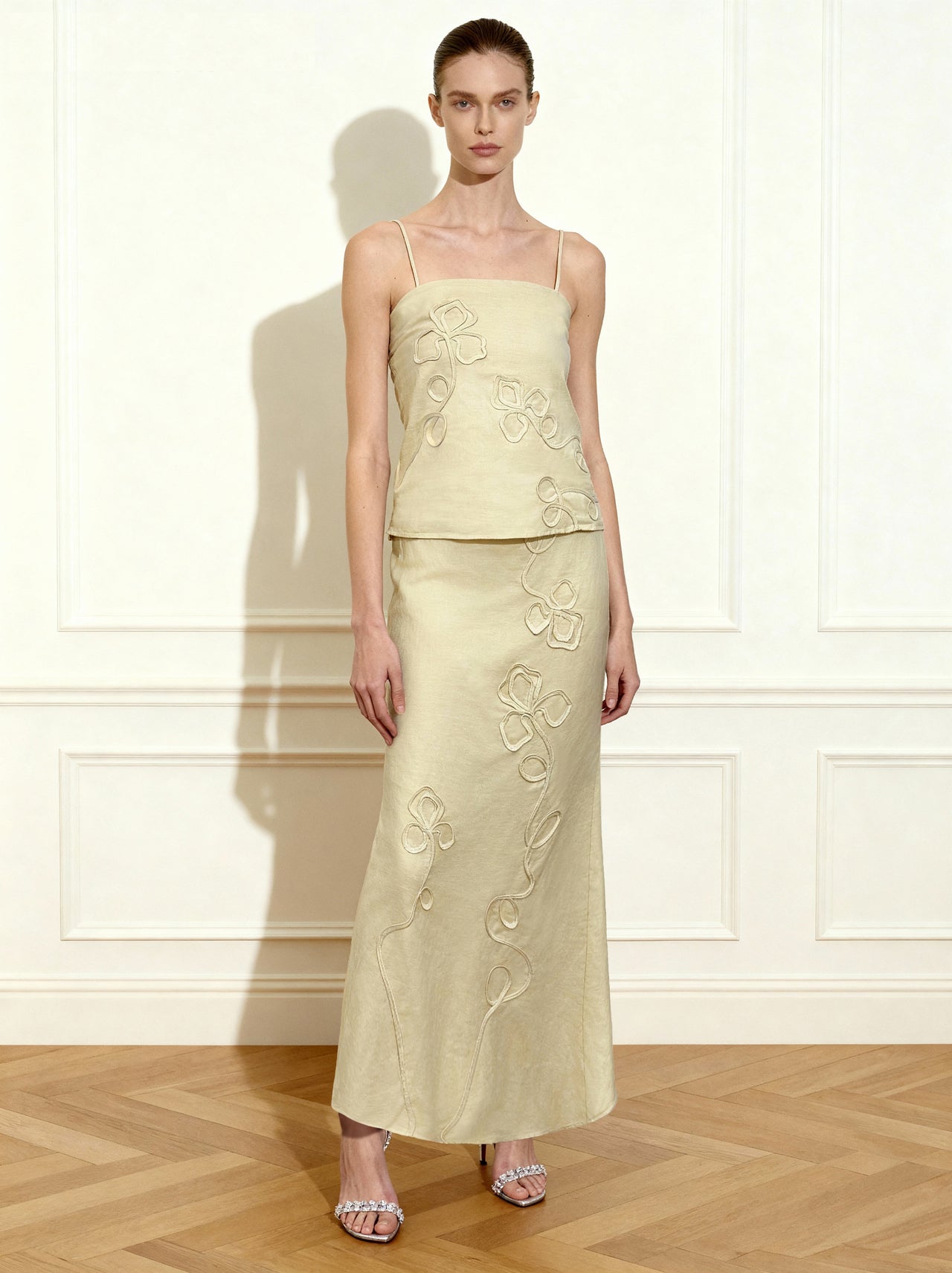 Gonna Maxi in Lino con Ricamo a Cordoncino - Naturale