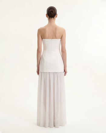 Abito lungo floreale monospalla - Bianco