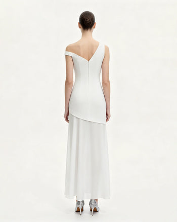 Abito lungo asimmetrico floreale - Bianco