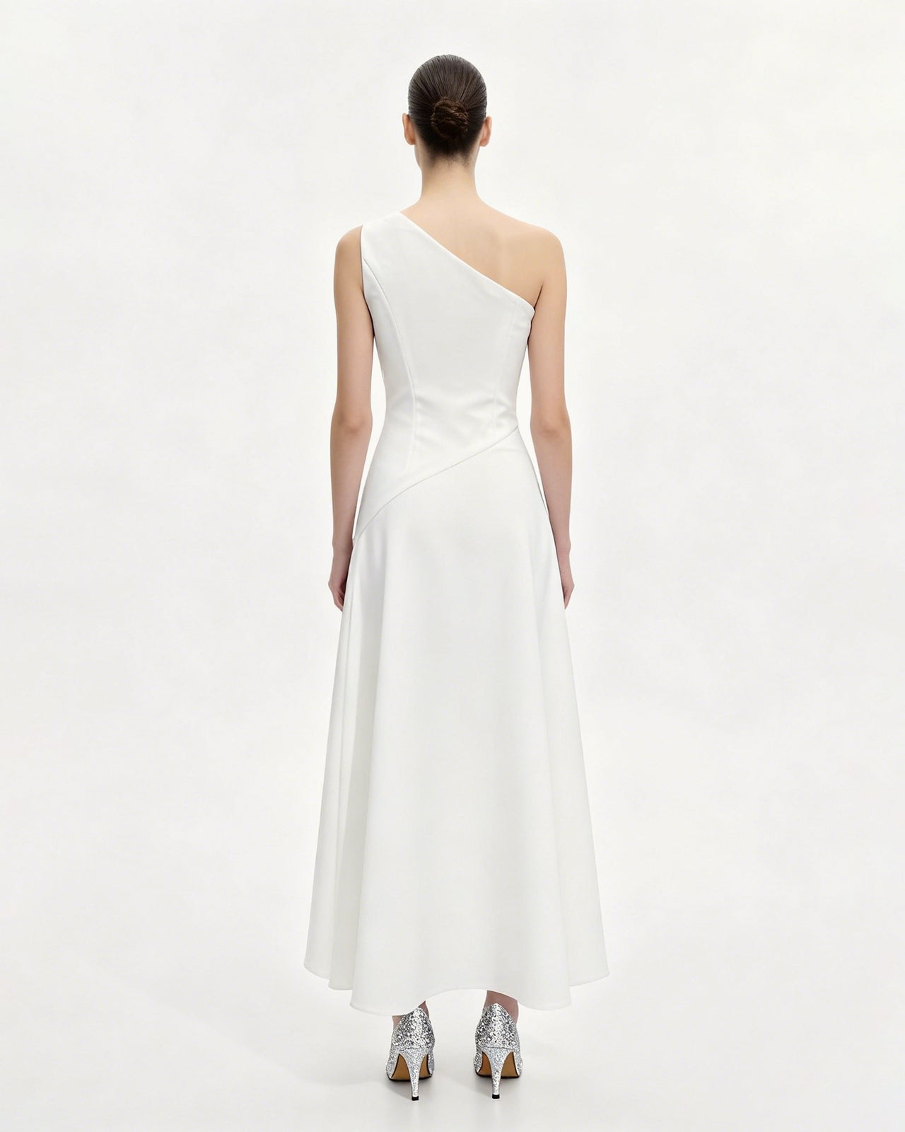 Abito aderente floreale con allacciatura al collo Iris - Bianco