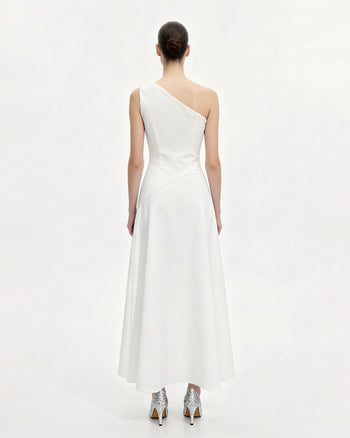 Abito aderente floreale con allacciatura al collo Iris - Bianco