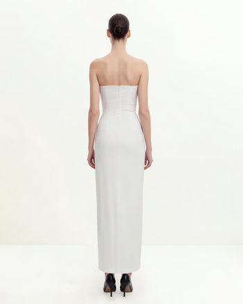 Abito lungo floreale senza spalline - Bianco