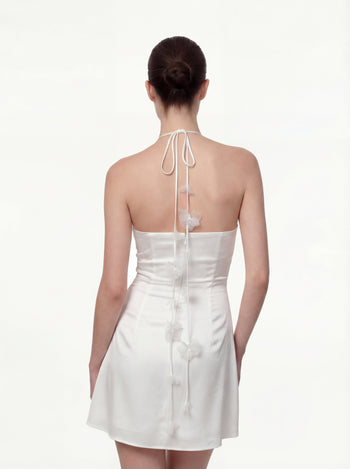 Mini Abito Floreale Arricciato All'americana - Bianco