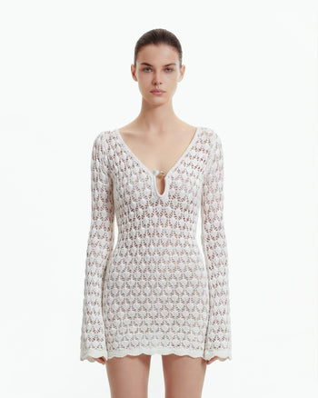 Pointelle Miniabito in maglia con apertura - Bianco