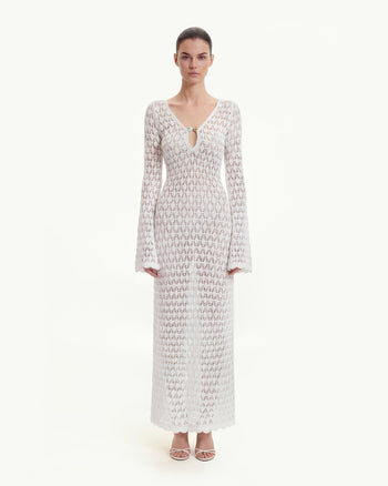 Pointelle Abito lungo in maglia con apertura - Bianco