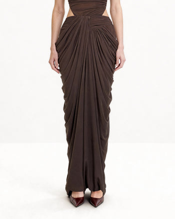 Gonna lunga con incrocio drappeggiato - Marrone