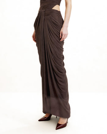 Gonna lunga con incrocio drappeggiato - Marrone