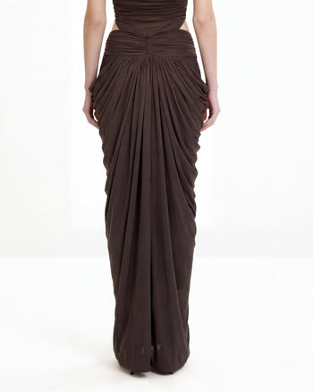 Gonna lunga con incrocio drappeggiato - Marrone