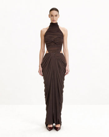 Gonna lunga con incrocio drappeggiato - Marrone