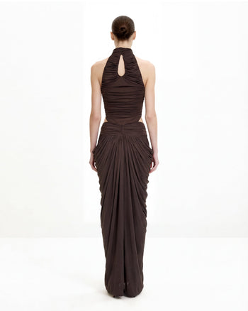 Gonna lunga con incrocio drappeggiato - Marrone