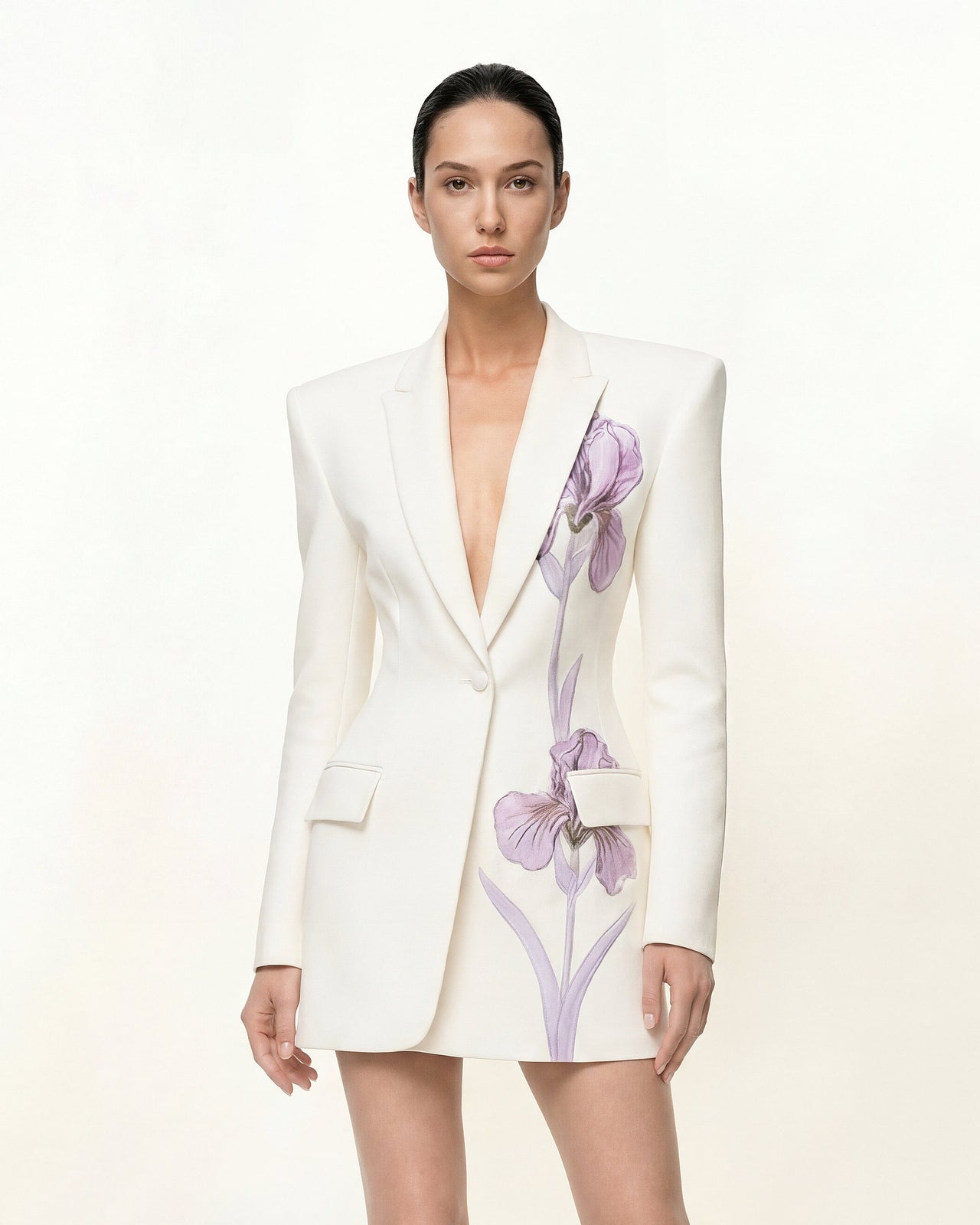 Blazer a clessidra con ricamo Iris - Bianco