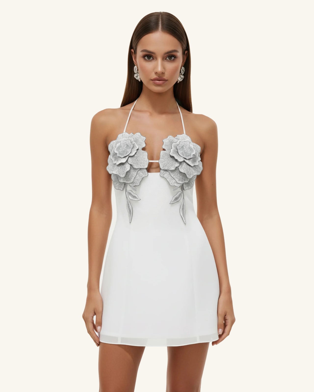 Mini abito ricamato a fiori - Bianco