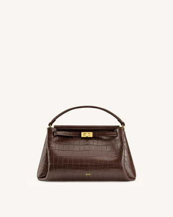 Borsa con manico Carmen effetto coccodrillo marrone scuro