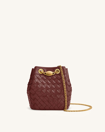 Borsa a secchiello Yara intrecciata a mano - Bordeaux