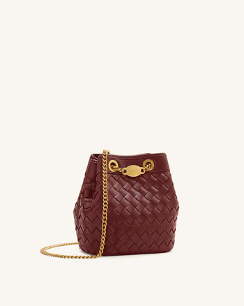 Borsa a secchiello Yara intrecciata a mano - Bordeaux