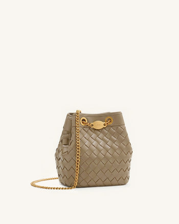 Borsa a secchiello Yara intrecciata a mano - Taupe