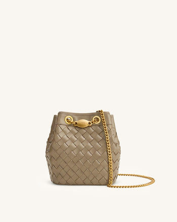 Borsa a secchiello Yara intrecciata a mano - Taupe