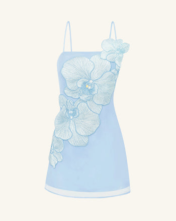 Mini abito con applicazioni di orchidea - Blu