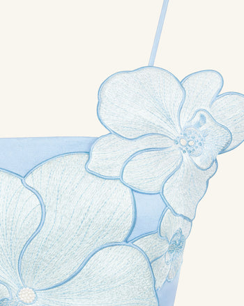 Mini abito con applicazioni di orchidea - Blu