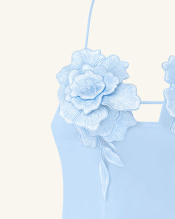 Mini abito ricamato a fiori - Blu