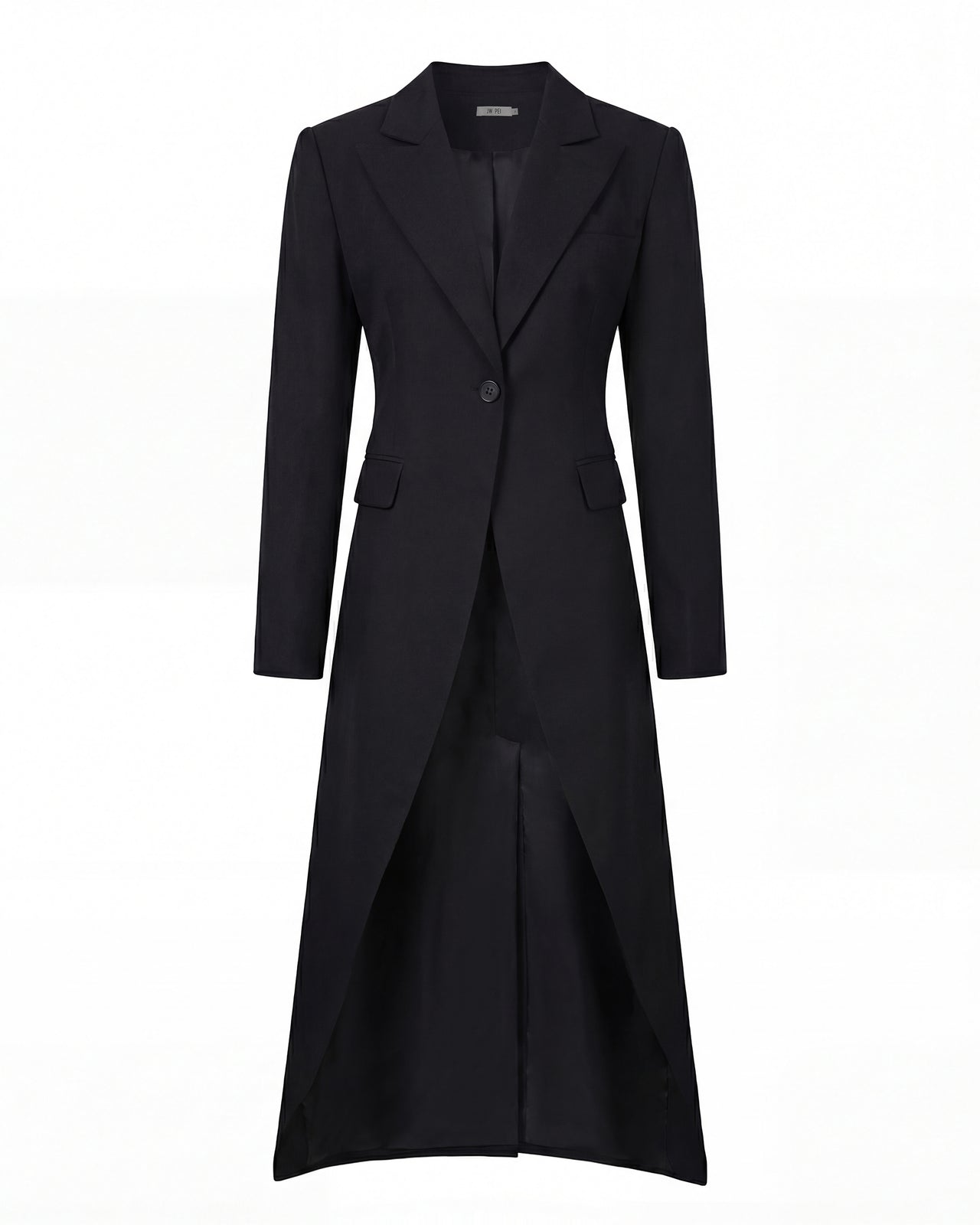 Blazer lungo strutturato con revers a punta e taglio anteriore svasato - Nero