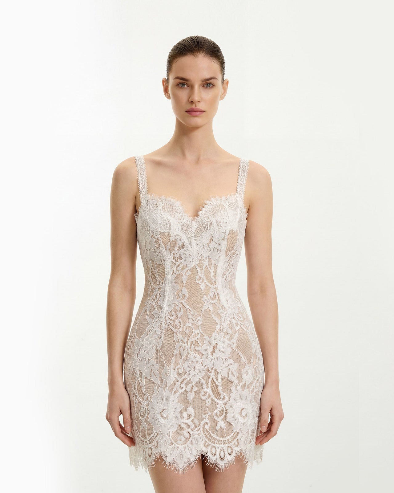 Abito aderente bustier in pizzo a ciglia - Bianco