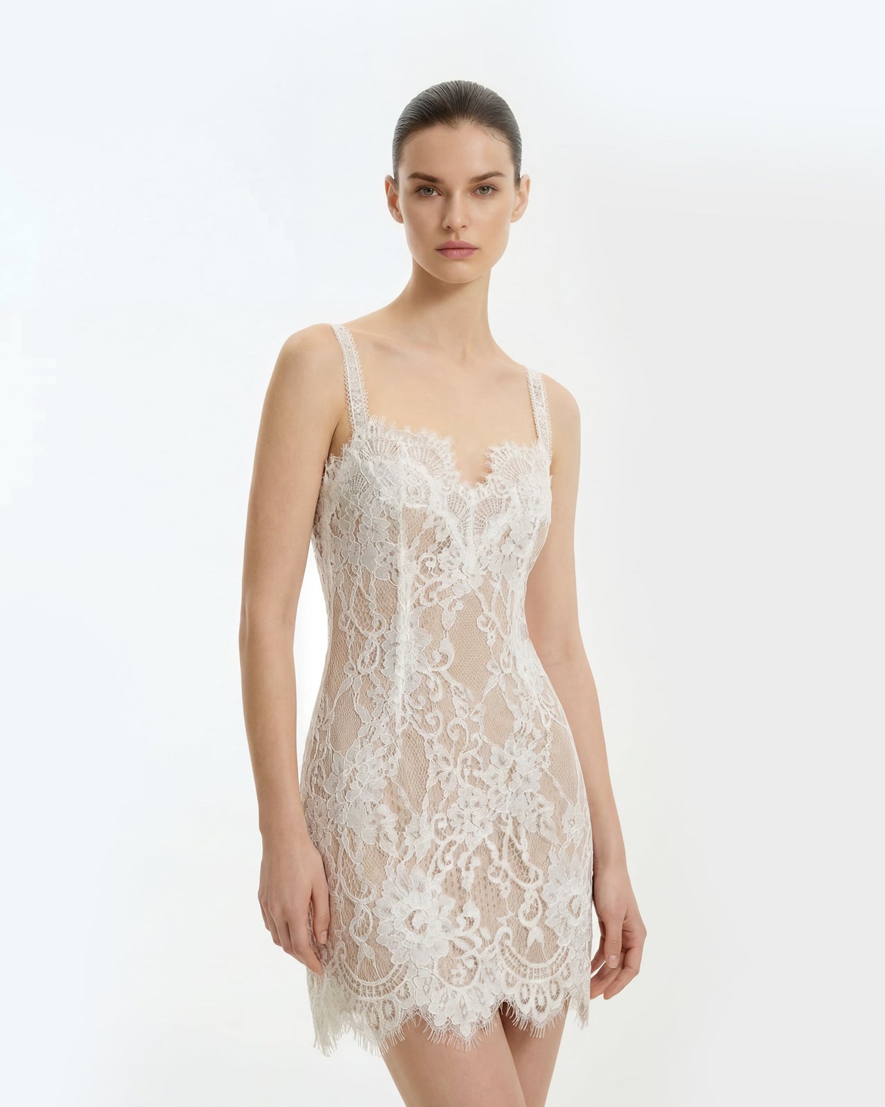 Abito aderente bustier in pizzo a ciglia - Bianco