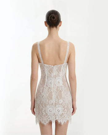 Abito aderente bustier in pizzo a ciglia - Bianco