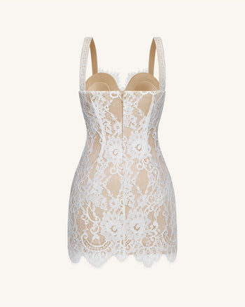 Abito aderente bustier in pizzo a ciglia - Bianco