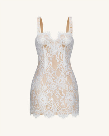 Abito aderente bustier in pizzo a ciglia - Bianco