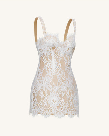 Abito aderente bustier in pizzo a ciglia - Bianco