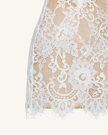 Abito aderente bustier in pizzo a ciglia - Bianco