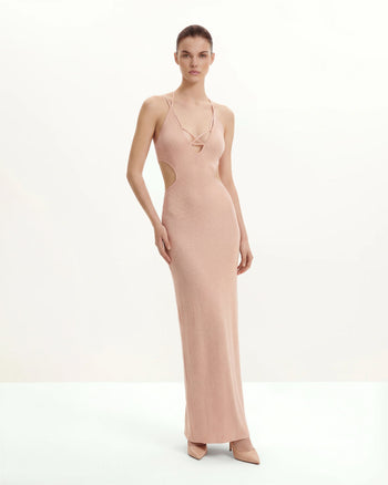Abito lungo in maglia a costine con cut-out - Rosa