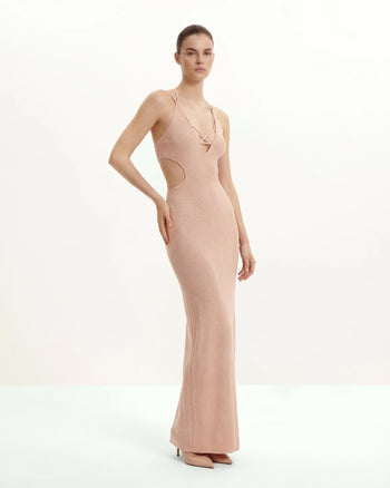 Abito lungo in maglia a costine con cut-out - Rosa
