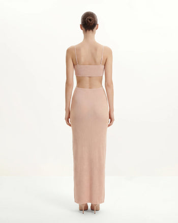 Abito lungo in maglia a costine con cut-out - Rosa