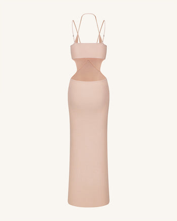 Abito lungo in maglia a costine con cut-out - Rosa
