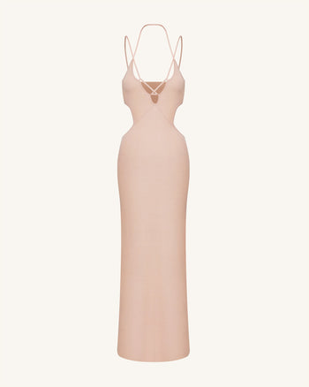Abito lungo in maglia a costine con cut-out - Rosa