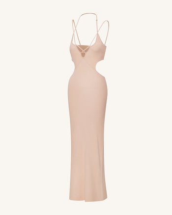 Abito lungo in maglia a costine con cut-out - Rosa