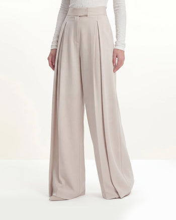 Pantaloni a gamba larga plissettati - Beige