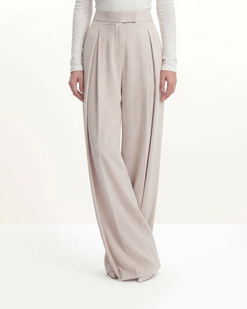 Pantaloni a gamba larga plissettati - Beige