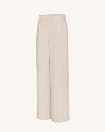 Pantaloni a gamba larga plissettati - Beige
