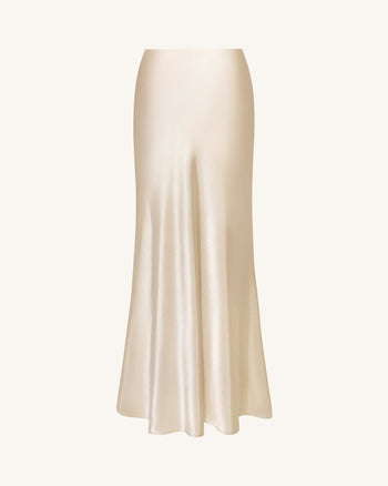Gonna lunga drappeggiata effetto raso - Crema